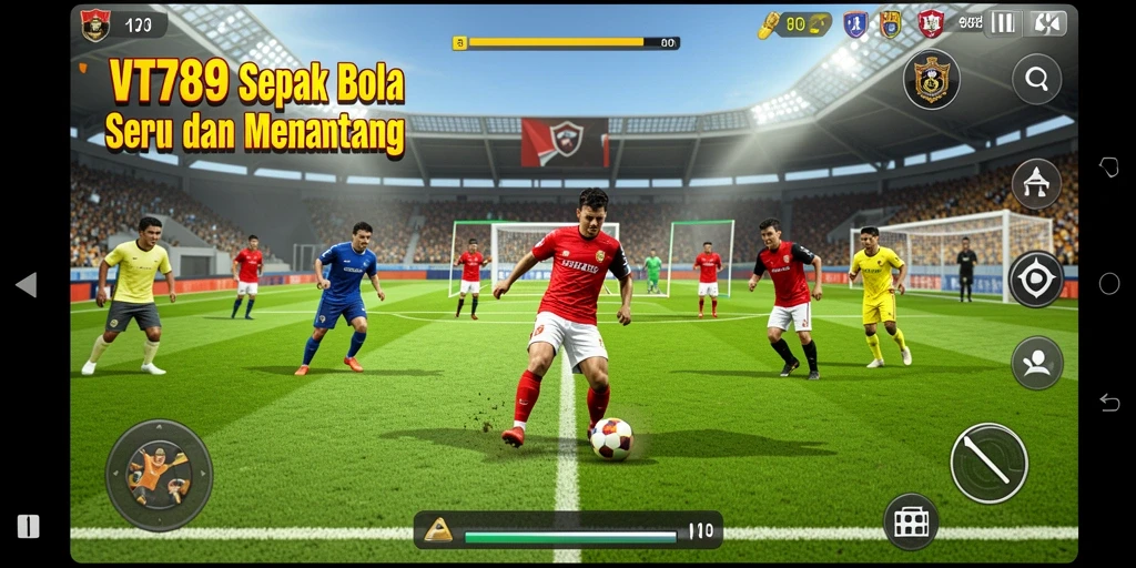 Tampilan gameplay intens di lapangan sepak bola.