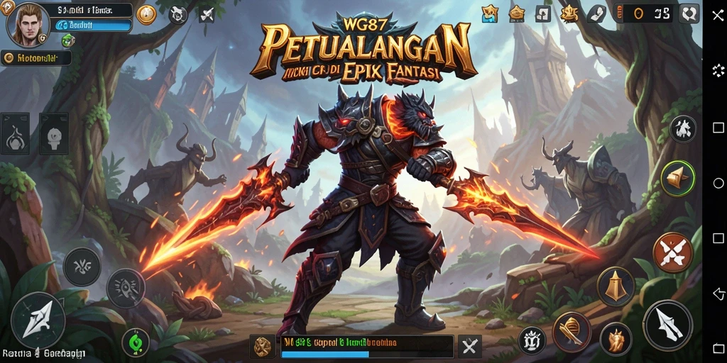 Tangkapan layar gameplay WG87 menampilkan aksi pertarungan epik di dunia fantasi.